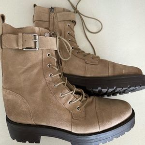 Sam Edelman Women Junip Brown Suede Festival Combat Platform Boots Size 8.5